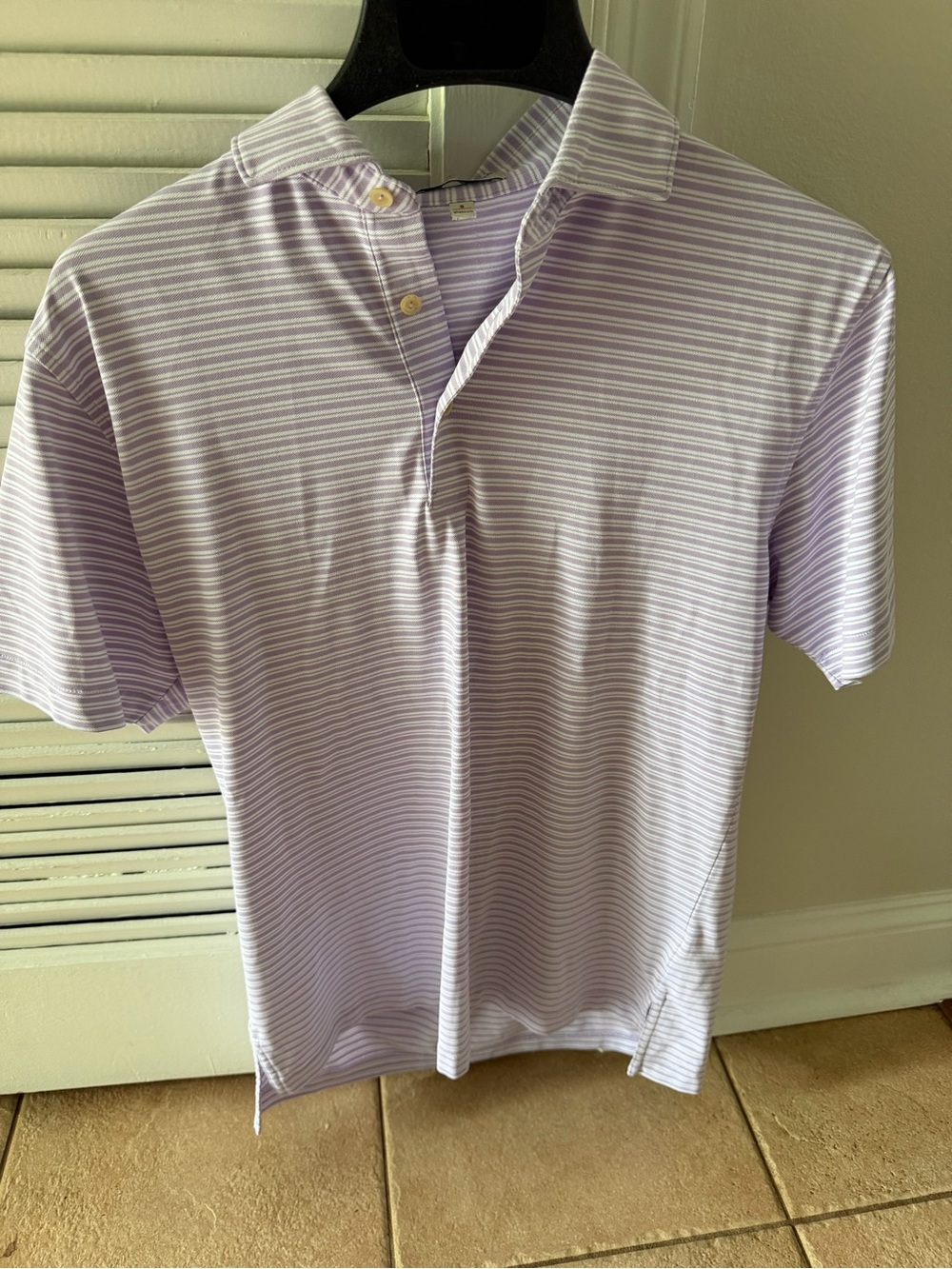 Peter Millar Shirt Summer Comfort Polo Purple White Stripe Performance Sz small